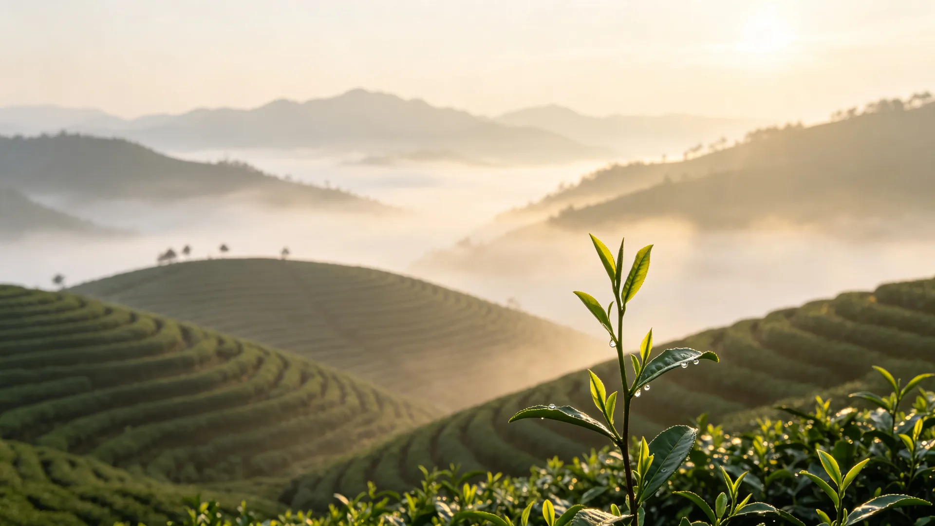 晨雾中的山野茶园